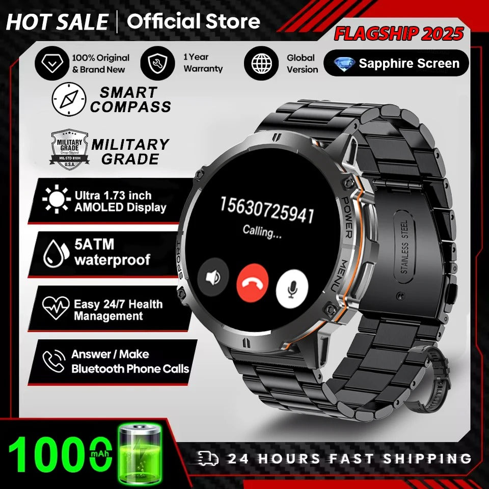 Smartwatch  RELOGIO Militar TANK X3 AMOLED GPS 5ATM com Chamadas Bluetooth