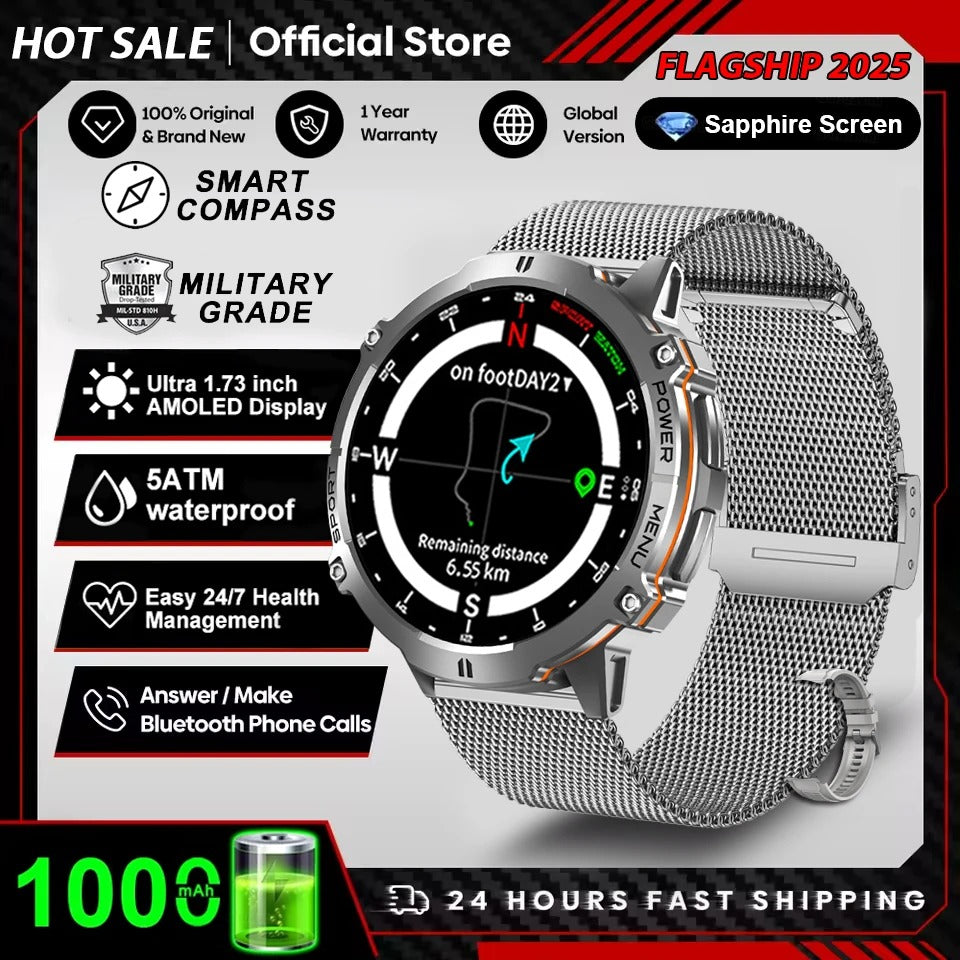Smartwatch  RELOGIO Militar TANK X3 AMOLED GPS 5ATM com Chamadas Bluetooth