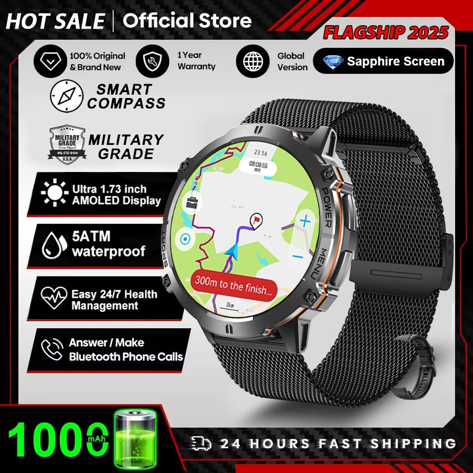 Smartwatch  RELOGIO Militar TANK X3 AMOLED GPS 5ATM com Chamadas Bluetooth