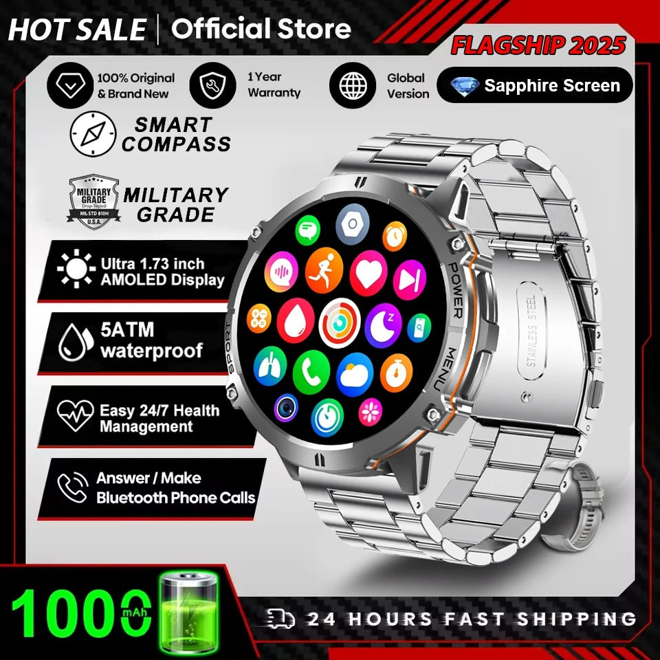 Smartwatch  RELOGIO Militar TANK X3 AMOLED GPS 5ATM com Chamadas Bluetooth