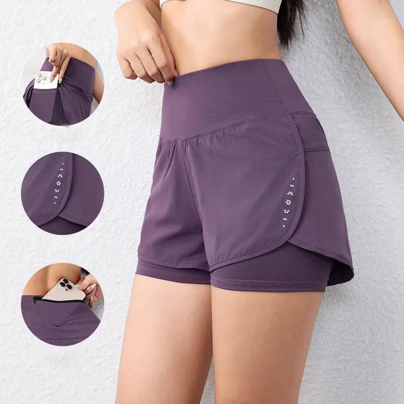 Short Feminino Esportivo Dupla Camada com Secagem Rápida para Corrida, Academia e Treinos