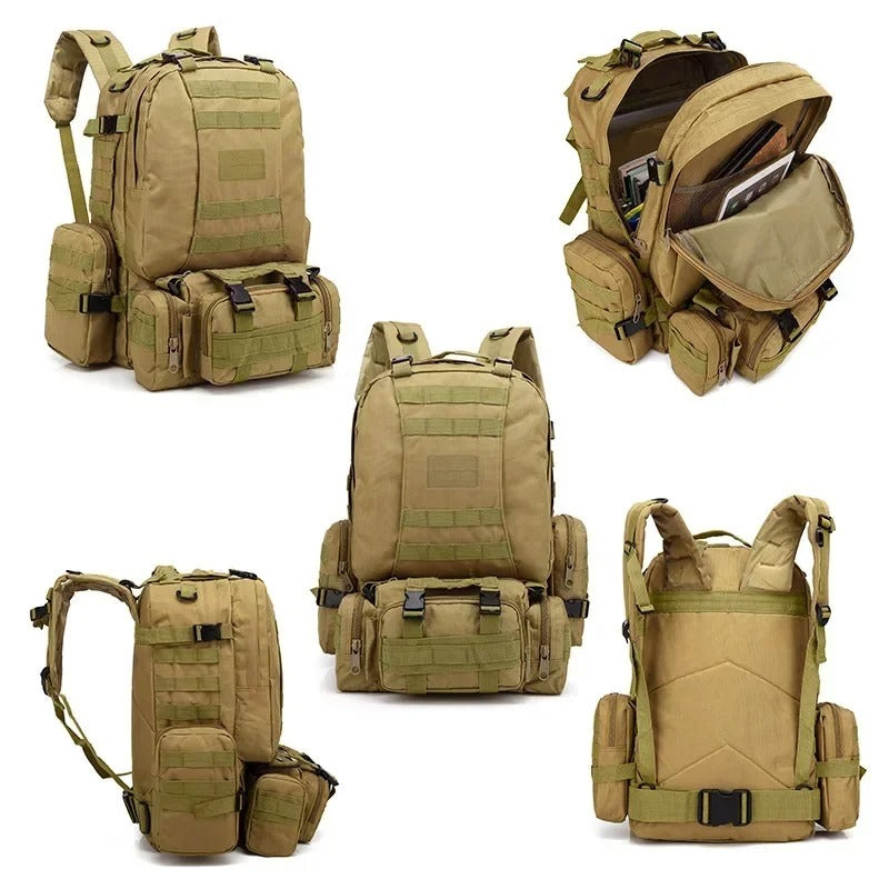 Mochila Tática Militar 50L Impermeável com Sistema MOLLE para Camping, Trilhas e Aventuras Outdoor