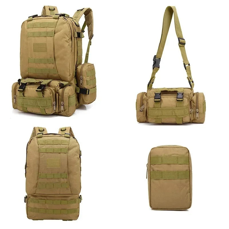 Mochila Tática Militar 50L Impermeável com Sistema MOLLE para Camping, Trilhas e Aventuras Outdoor