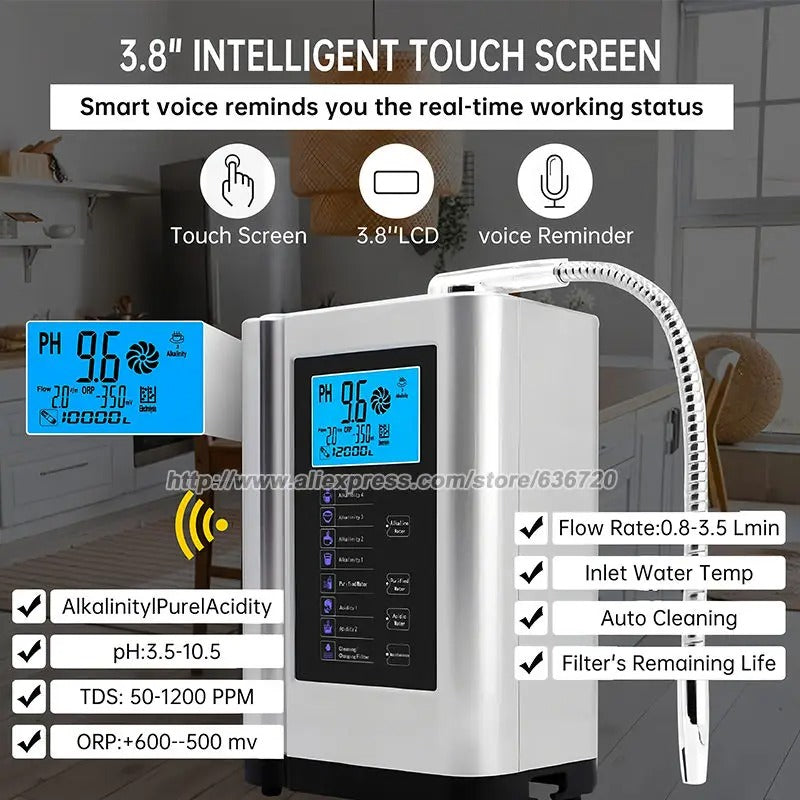 Ionizador de Água Alcalina com Filtro Integrado e Controle de pH 4.0 a 10.5