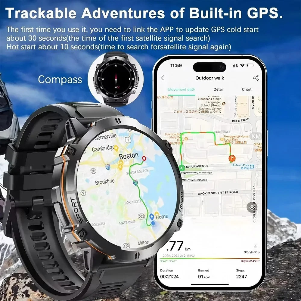 Smartwatch  RELOGIO Militar TANK X3 AMOLED GPS 5ATM com Chamadas Bluetooth
