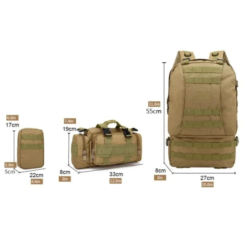 Mochila Tática Militar 50L Impermeável com Sistema MOLLE para Camping, Trilhas e Aventuras Outdoor