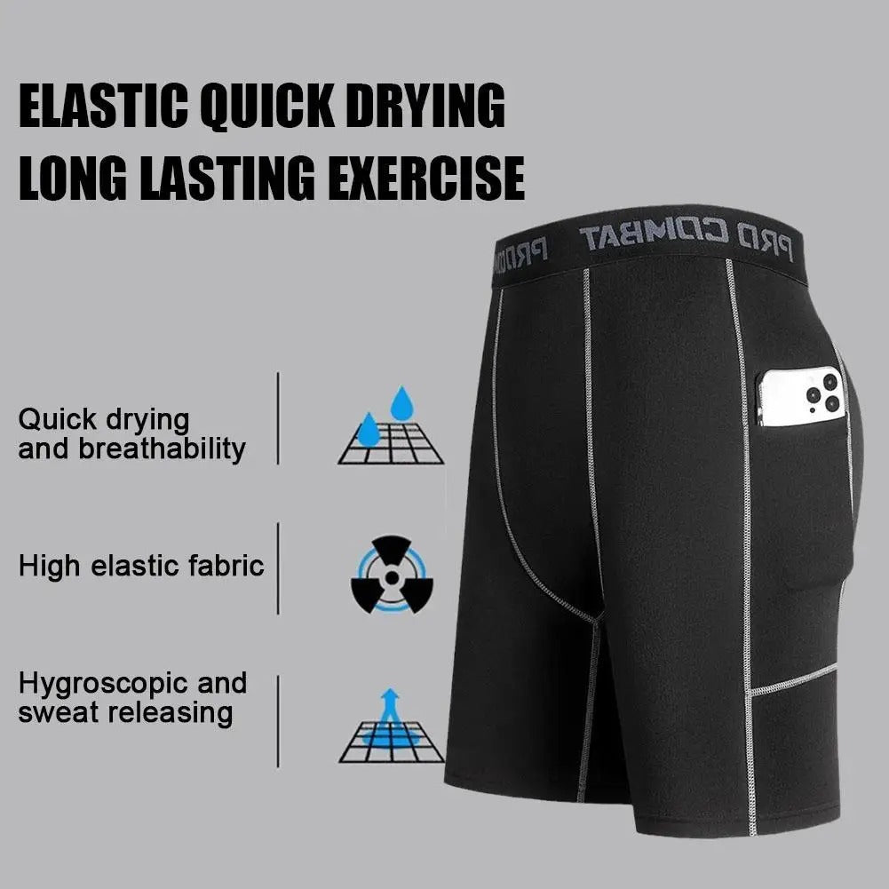 Bermuda Masculina de Compressão com Bolso, Secagem Rápida e Alta Performance para Corrida e Academia