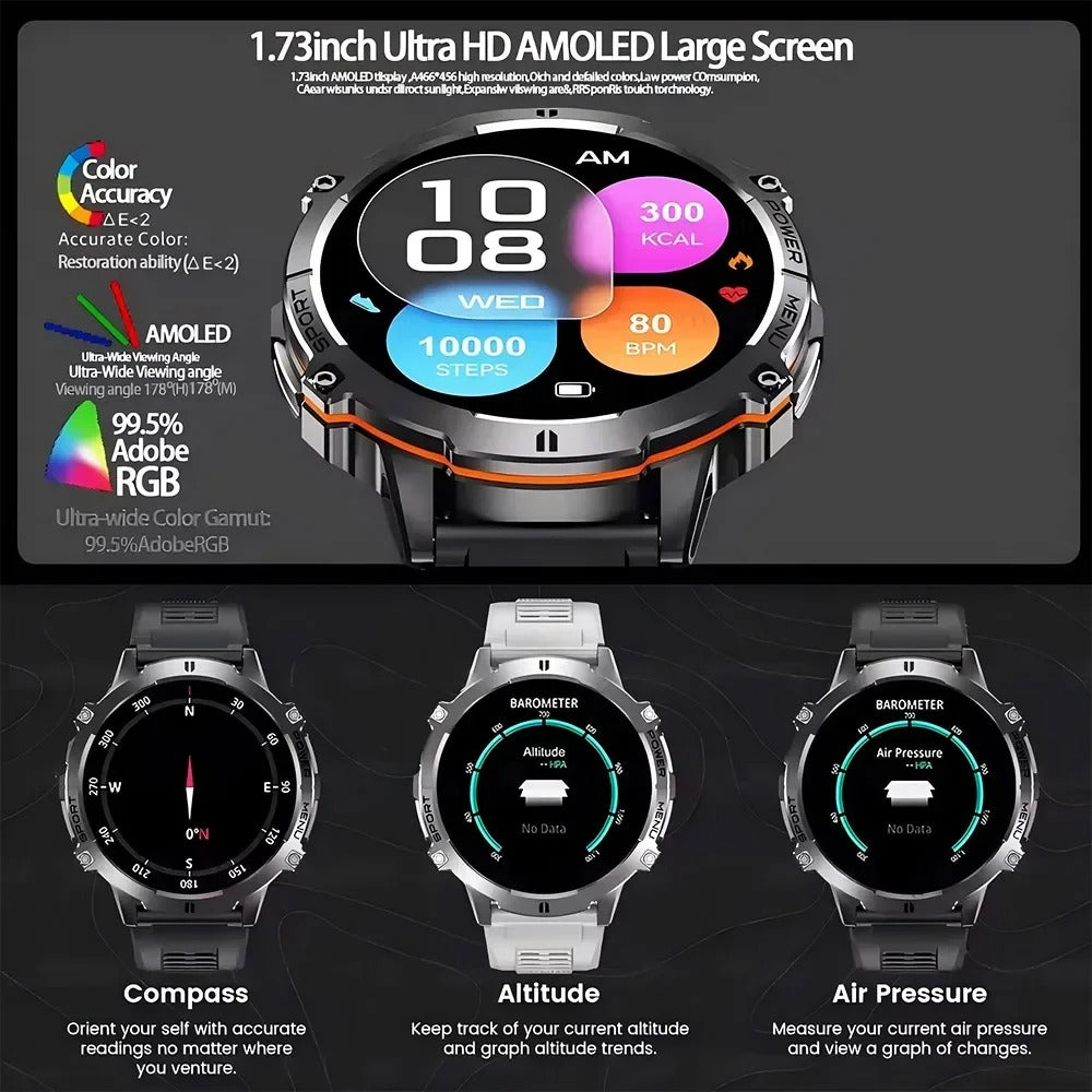 Smartwatch  RELOGIO Militar TANK X3 AMOLED GPS 5ATM com Chamadas Bluetooth