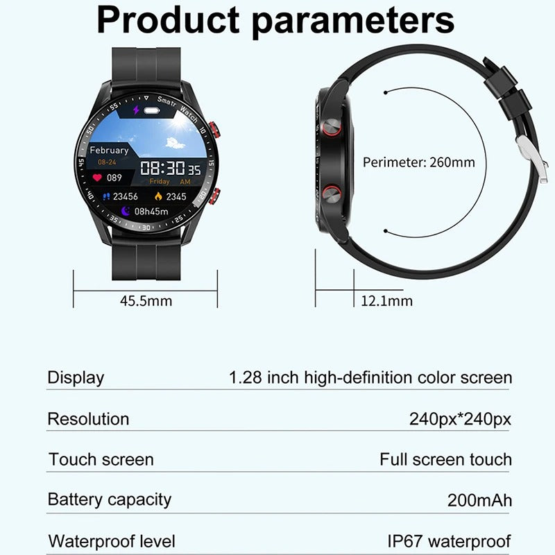 Smartwatch Masculino com ECG, PPG, Chamadas Bluetooth, Monitor Cardíaco e Pressão Arterial