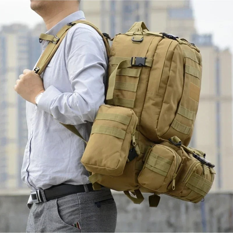 Mochila Tática Militar 50L Impermeável com Sistema MOLLE para Camping, Trilhas e Aventuras Outdoor