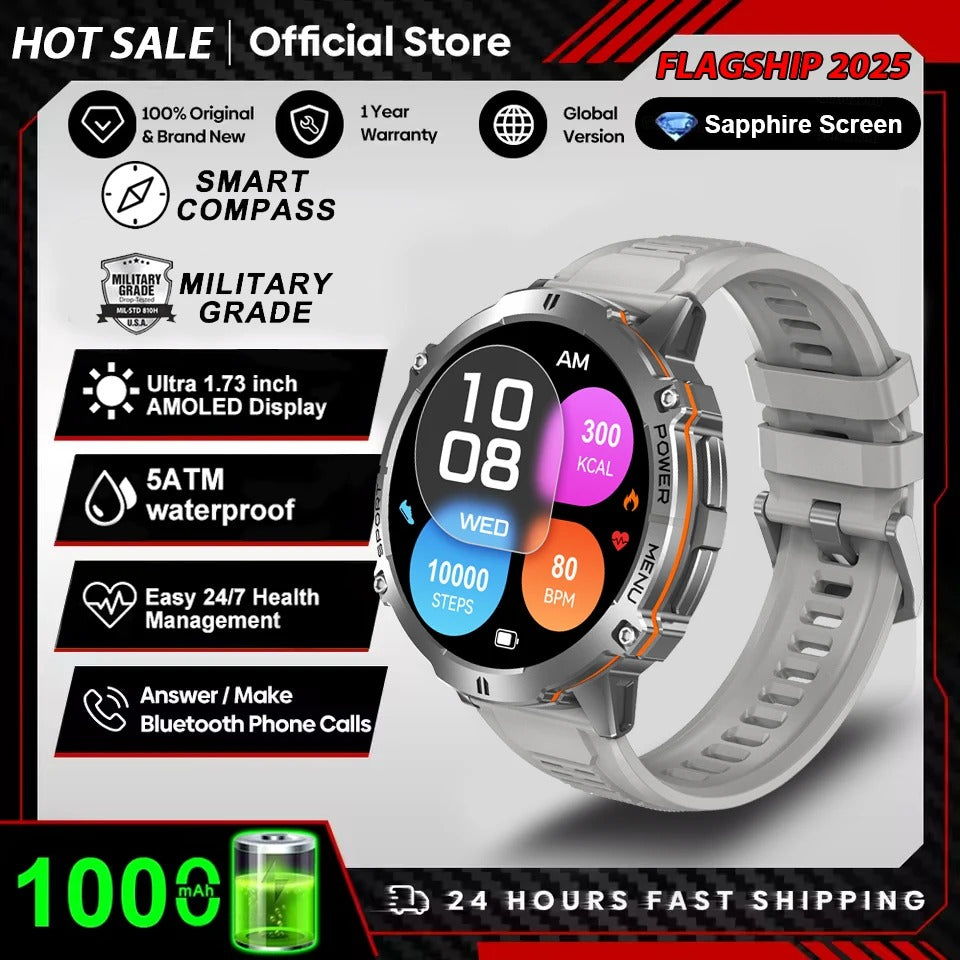 Smartwatch  RELOGIO Militar TANK X3 AMOLED GPS 5ATM com Chamadas Bluetooth
