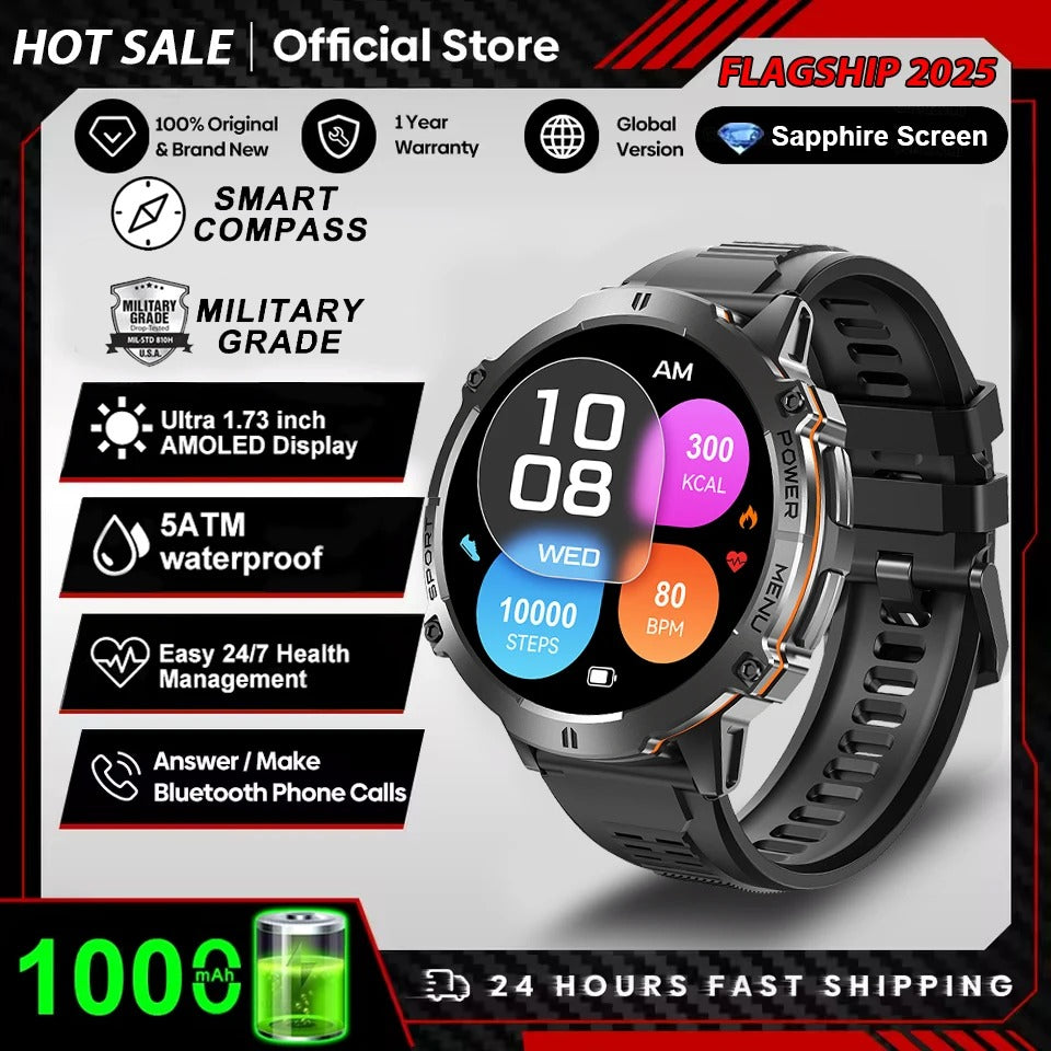 Smartwatch  RELOGIO Militar TANK X3 AMOLED GPS 5ATM com Chamadas Bluetooth